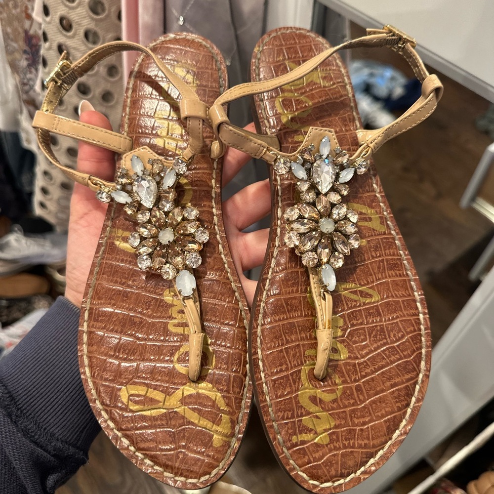 Sam Edelman Brown Tan Embellished Sandals